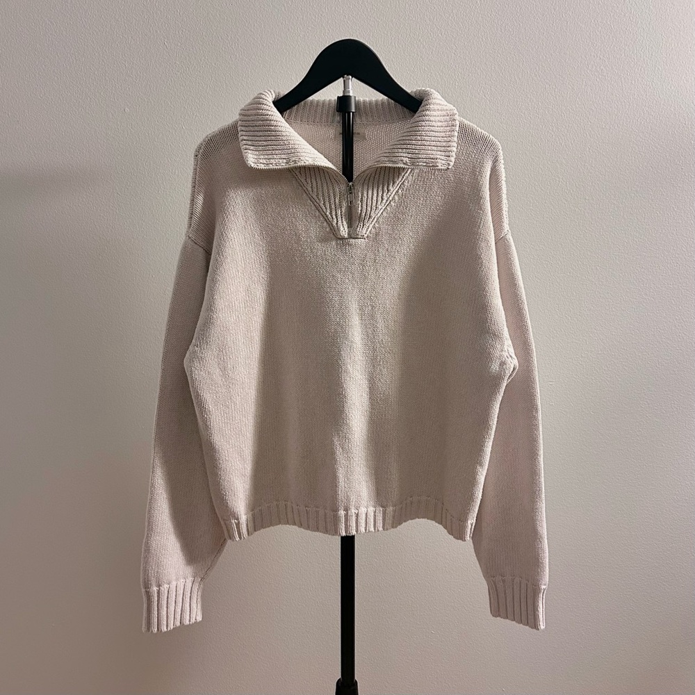 James Street Co. Moa Cream Half Zip Linen/Cotton Relaxed Sweater Mist Size XS